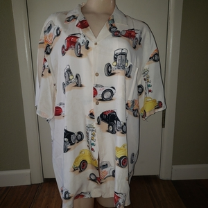Vtg Paradise Found "Hawaiian" shirt dragster hot‎ rods cars